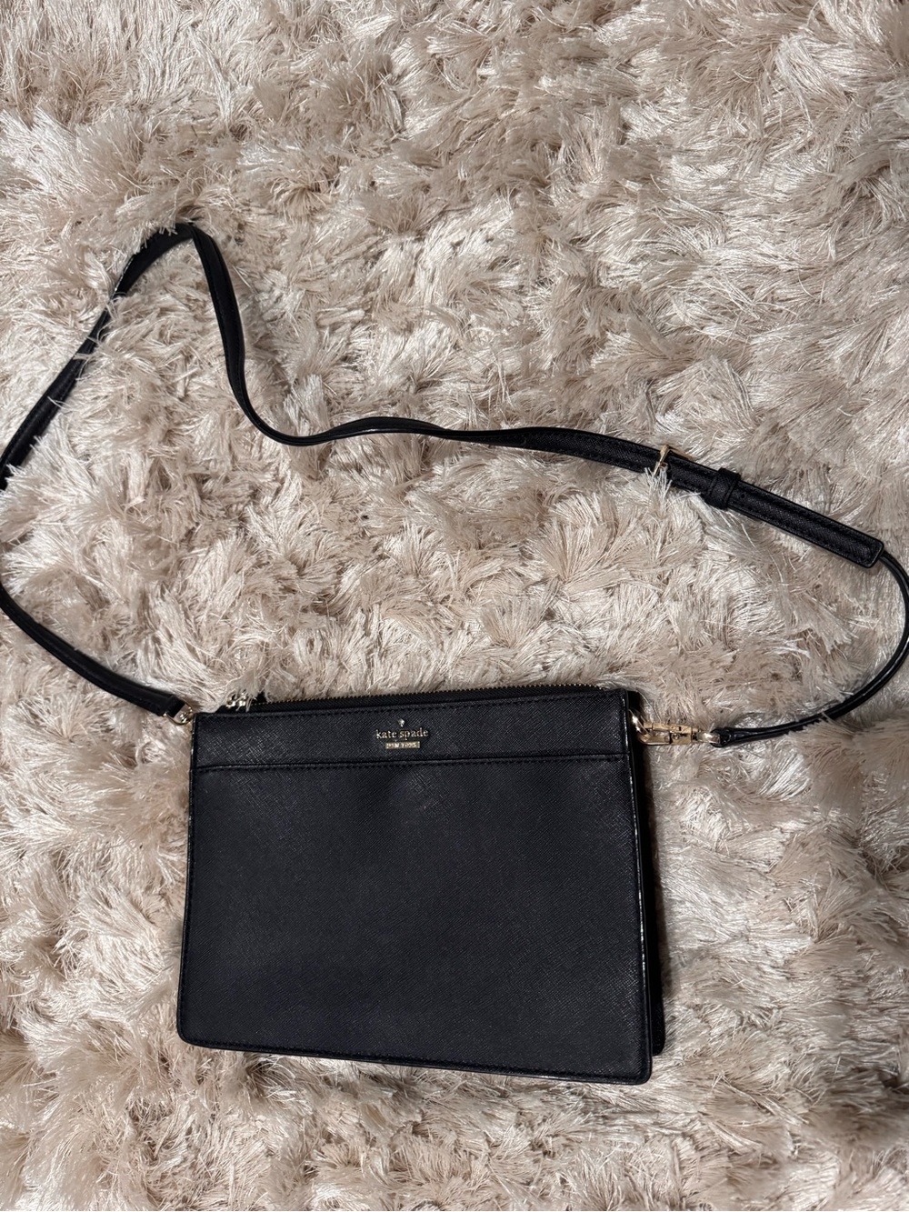 kate spade black saffiano crossbody with gold hardware
